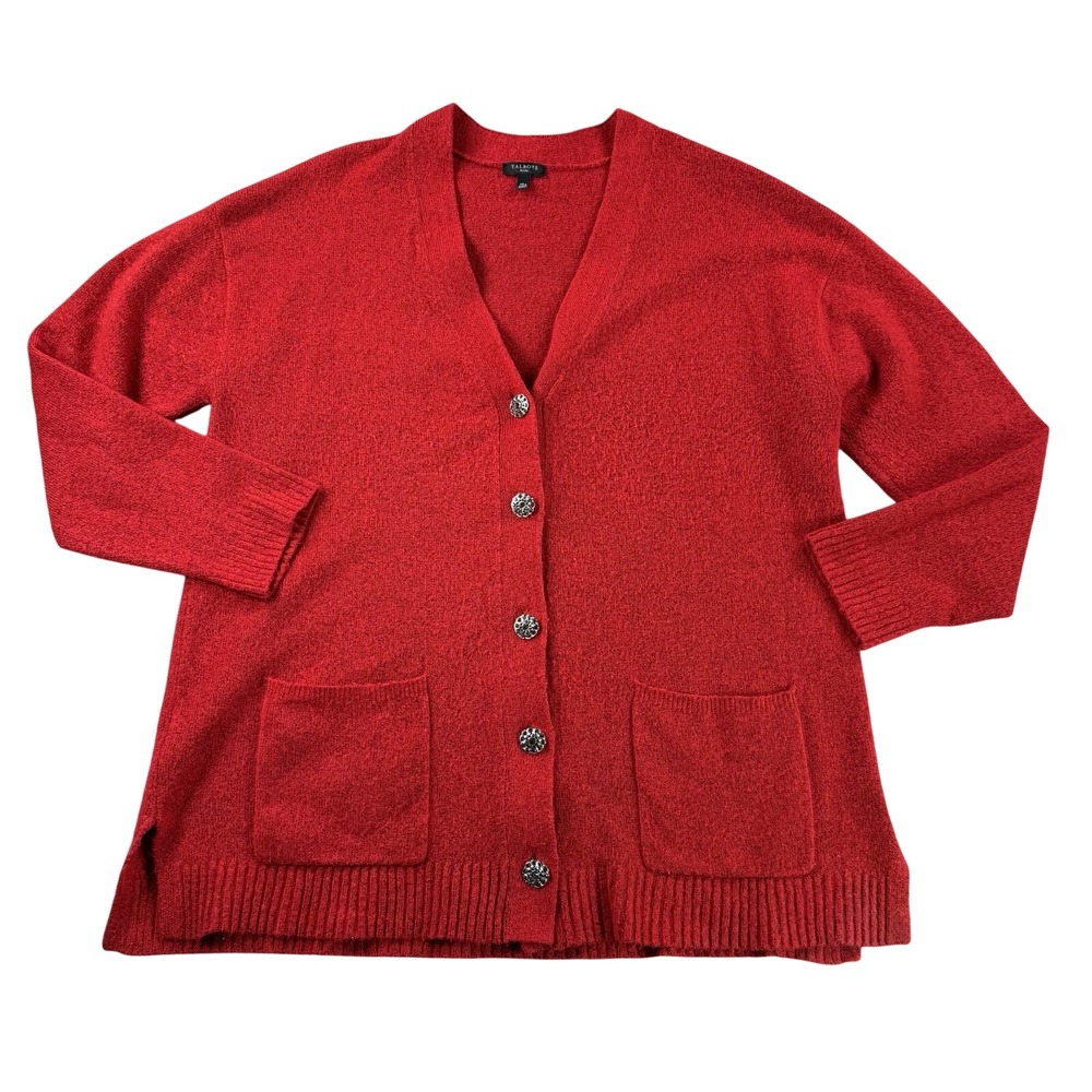 Talbots Cardigan Sweater Womens XLP Red Jewel Buttons V‎ Neck Pockets Christmas